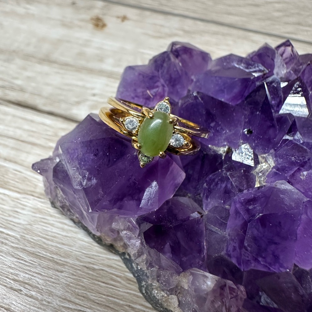 REVERSIBLE Gold Plated, Jadeite and Synthetic Black Onyx‎ Gemstone Ring